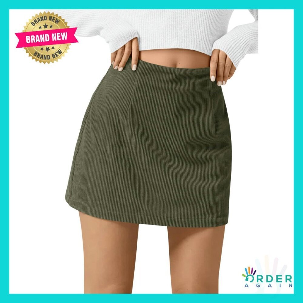 Corduroy Mini Skirt High Waisted A-Line Chic Retro Fall Winter Casual